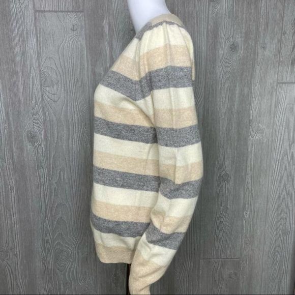 mainbocher pure cashmere sweater quarter button striped long sleeve shirt large - Picture 2 of 5